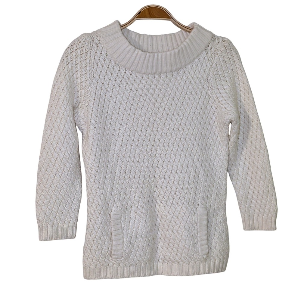 Talbots Petites Cream Cable Knit Wool Blend Diamond Pattern Sweater Size  P XS P